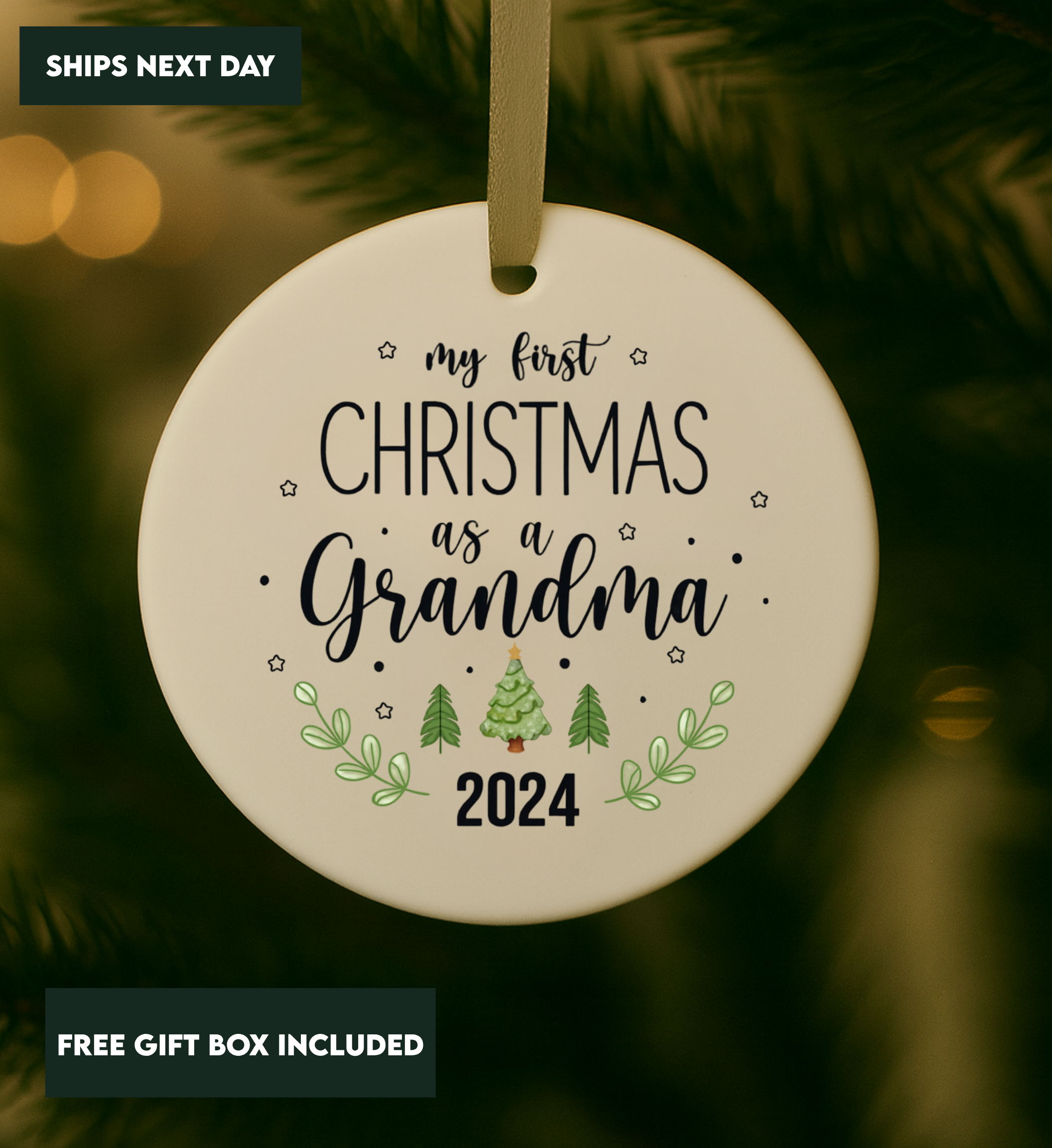 My First Christmas As A Grandma Customized Tree Ornament -Tree Logo Christmas Ornament - Custom Printed Tree Logo Ornament