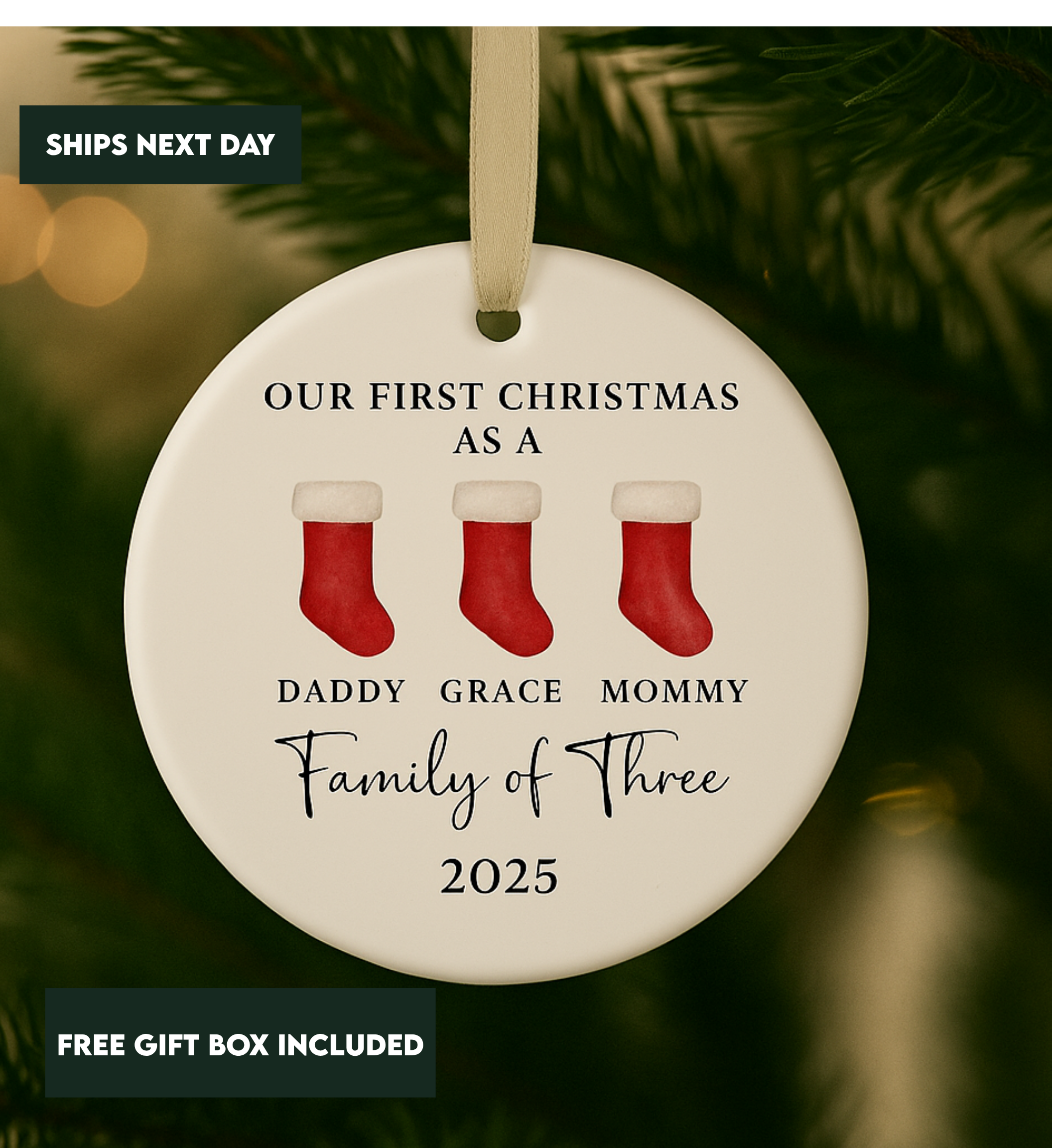 First Christmas as A Family Customized Ornament - Personalized New Home Christmas Ornament - Printed Photo Ornament