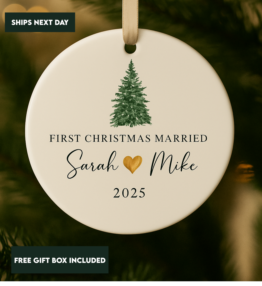 First Christmas Married Customized Tree Ornament - Personalized Name Tree Logo Christmas Ornament - Custom Printed Tree Logo Ornament