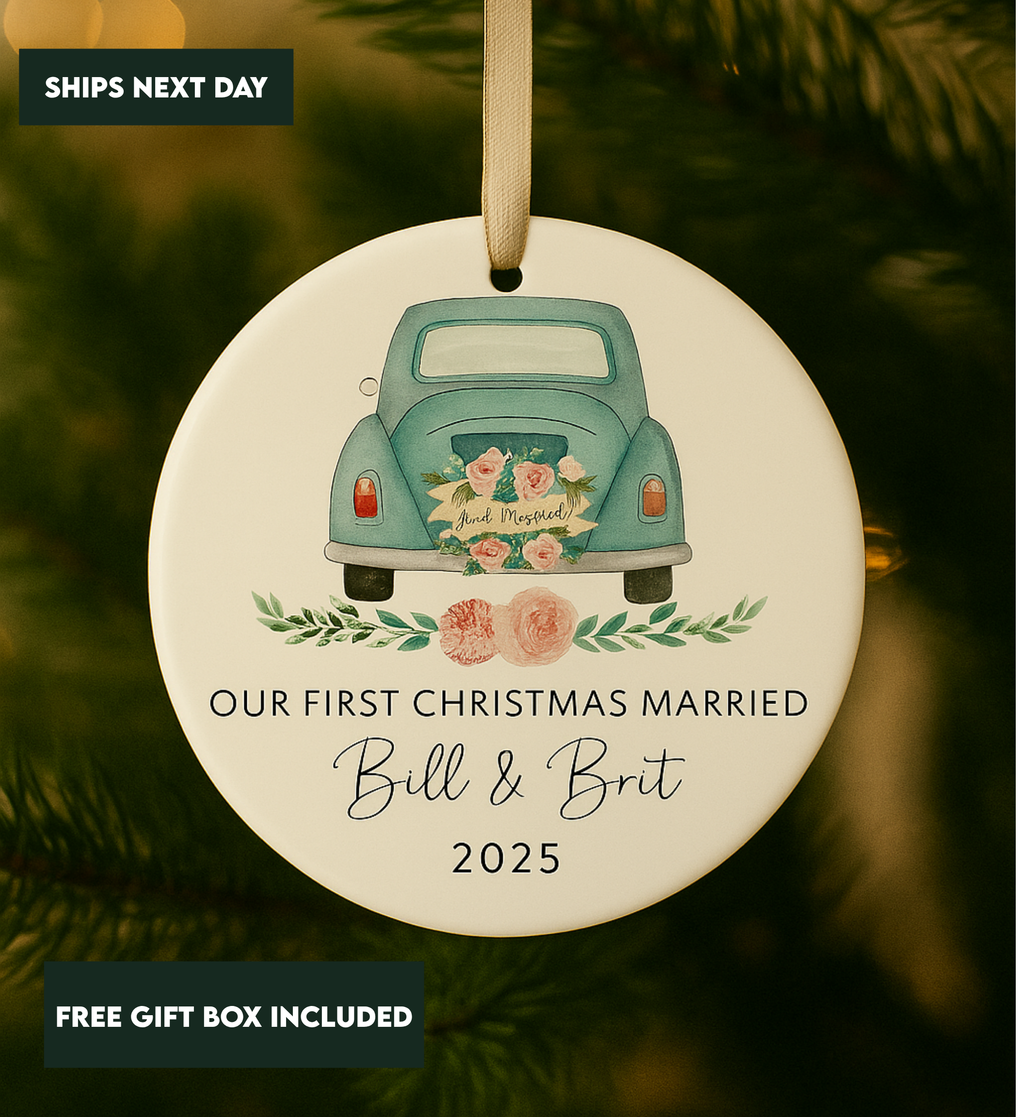 First Christmas Married Customized Car Ornament - Personalized Car Logo Christmas Ornament - Custom Printed Reef Logo Ornament