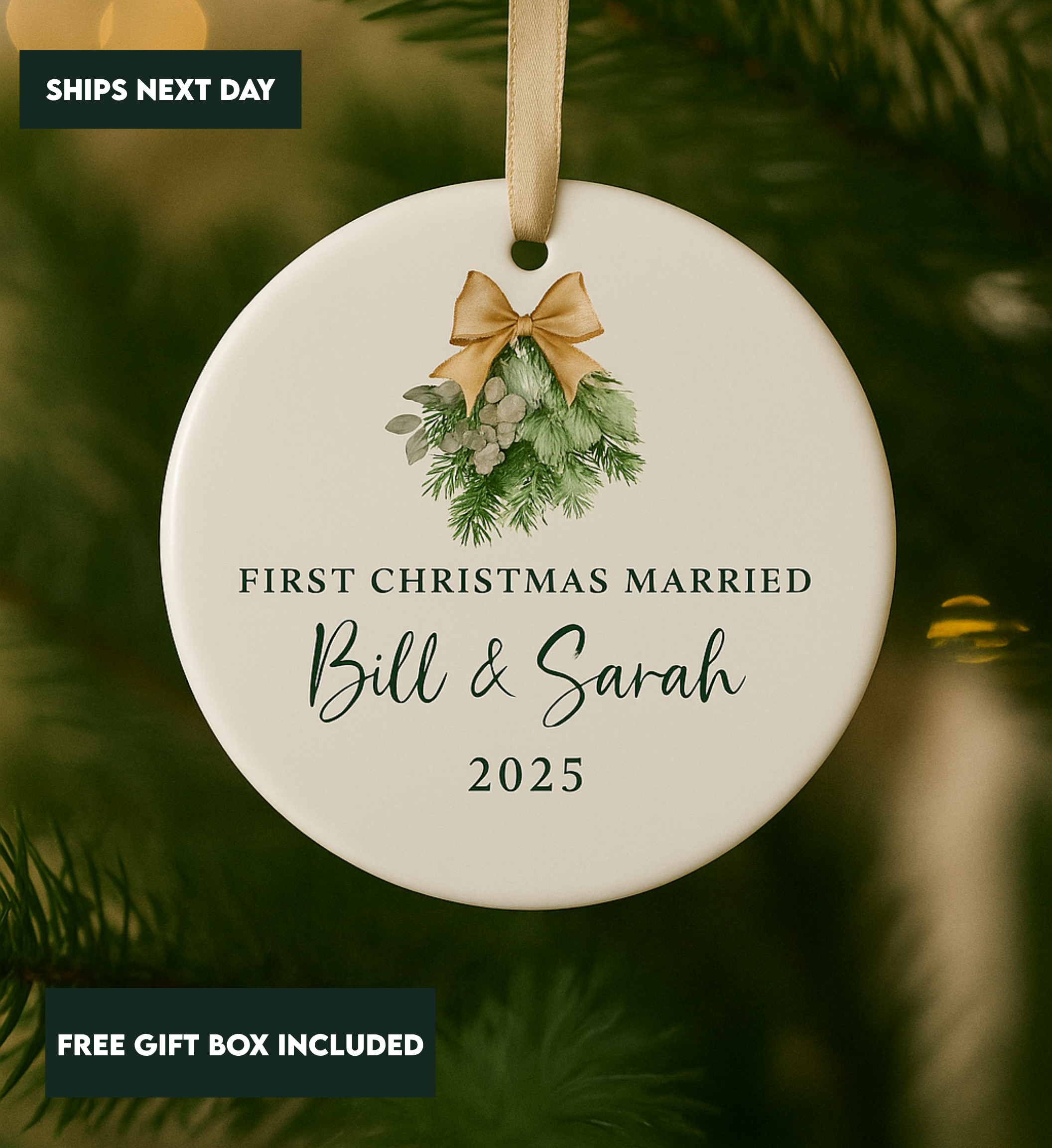 First Christmas Married Customized Reef Ornament - Personalized Reef Logo Christmas Ornament - Custom Printed Reef Logo Ornament