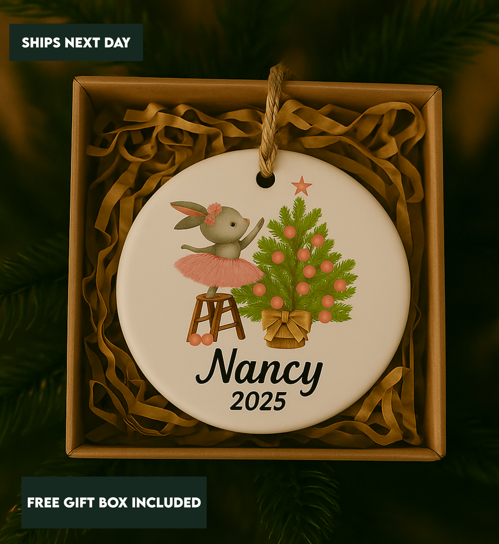 Girl's Christmas Ornament - Personalized  Christmas Tree Ornament - Customized Girl's Name Christmas Ornament - Baby Bunny Rabbit Ornament
