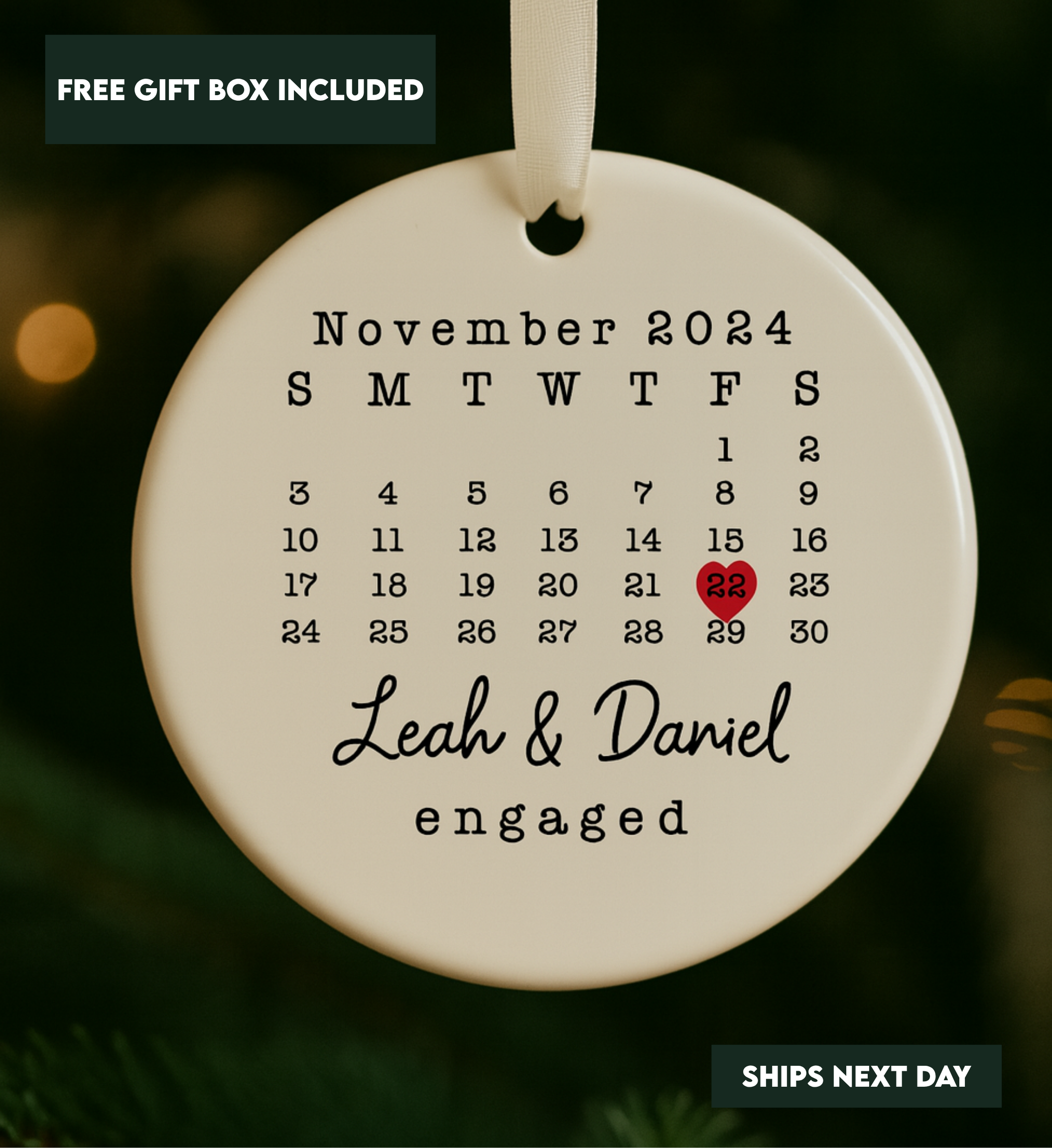 Personalized Married Ornament, Custom Wedding Gift, Wedding Date ornament, Heart Calendar, Anniversary Gift, Our First Christmas, Newlywed Gift, Wedding Gift