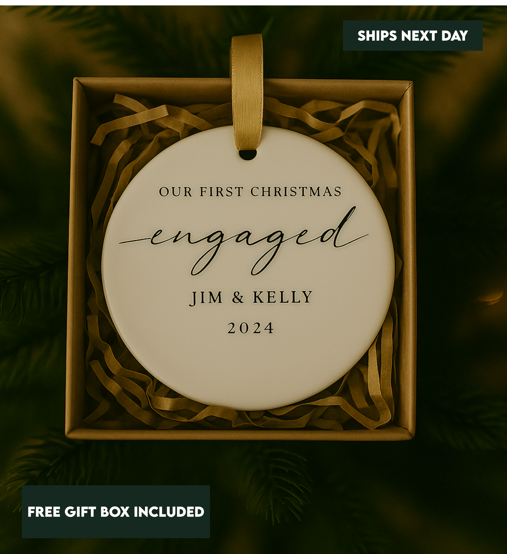 Our Fist Christmas Engaged Customized Ornament - Personalized Name First Christmas Ornament - Custom Name Ornament