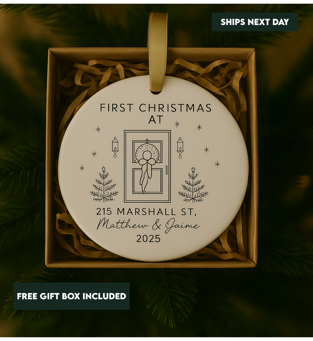 Customized First Christmas at our New Home Ornament - Personalized New Home Christmas Ornament - Printed Photo Ornament
