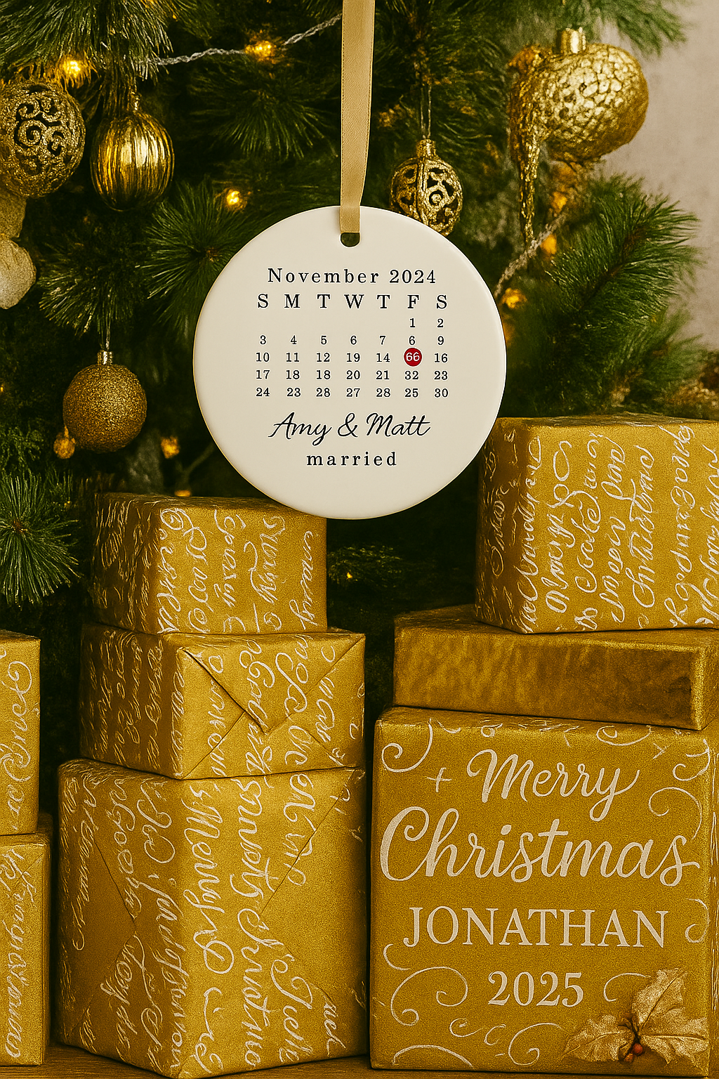 Personalized Married Ornament, Custom Wedding Gift, Wedding Date ornament, Heart Calendar, Anniversary Gift, Our First Christmas, Newlywed Gift, Wedding Gift