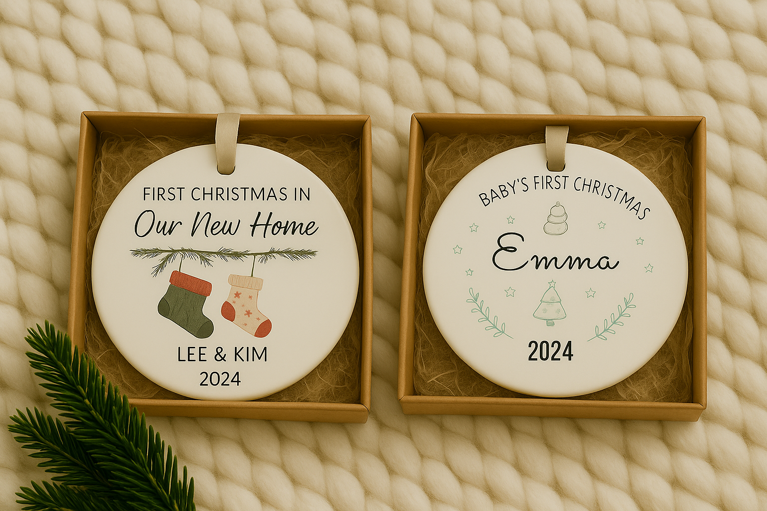 Customized Christmas Ornament Bundle Box of 2 Ornaments, Personalized  Christmas T Ornament - Custom Name  Ornament