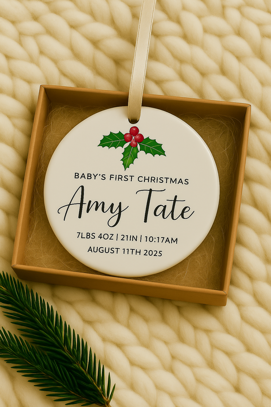 Customized Baby's Christmas Ornament - Personalized Baby's First Christmas Floral Ornament - Custom Name Weight  Ornament