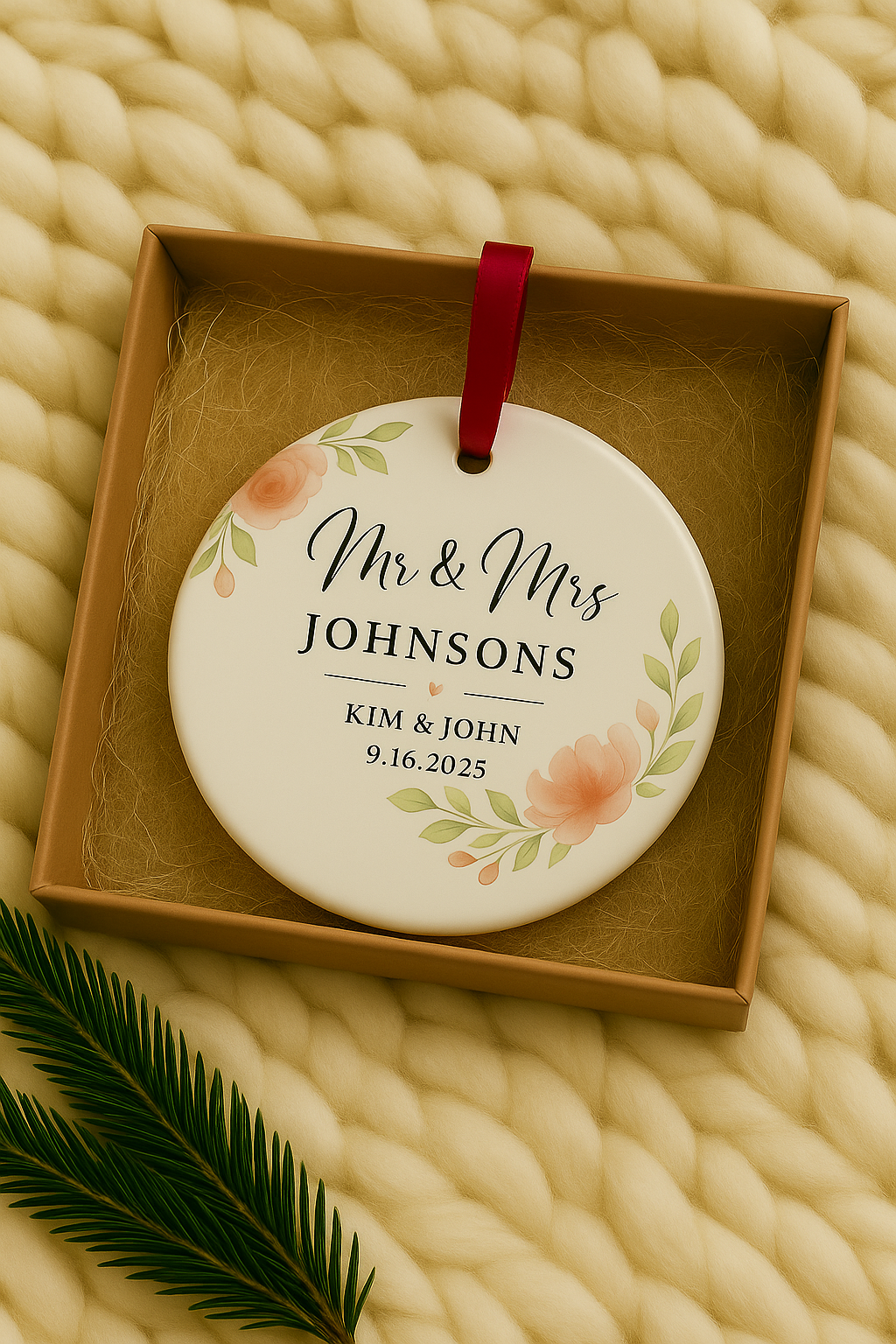 Customized Mr& Mrs Marriage Ornament - Personalized Name Floral Design Christmas Ornament - Floral Logo Ornament