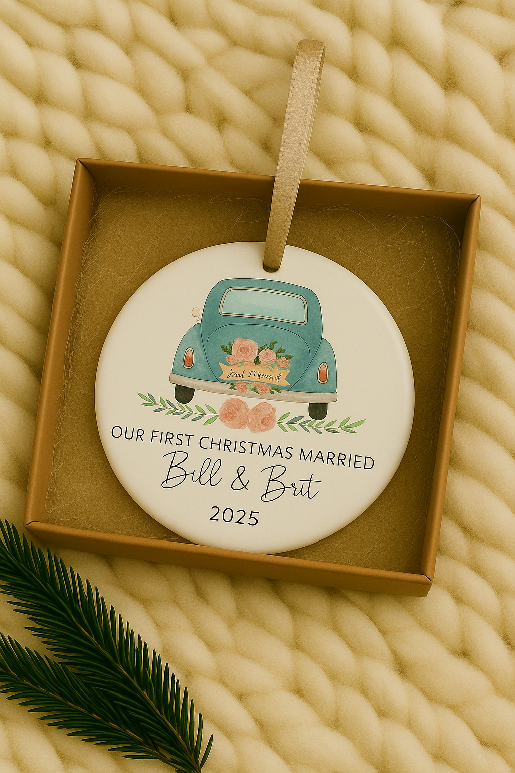 First Christmas Married Customized Car Ornament - Personalized Car Logo Christmas Ornament - Custom Printed Reef Logo Ornament