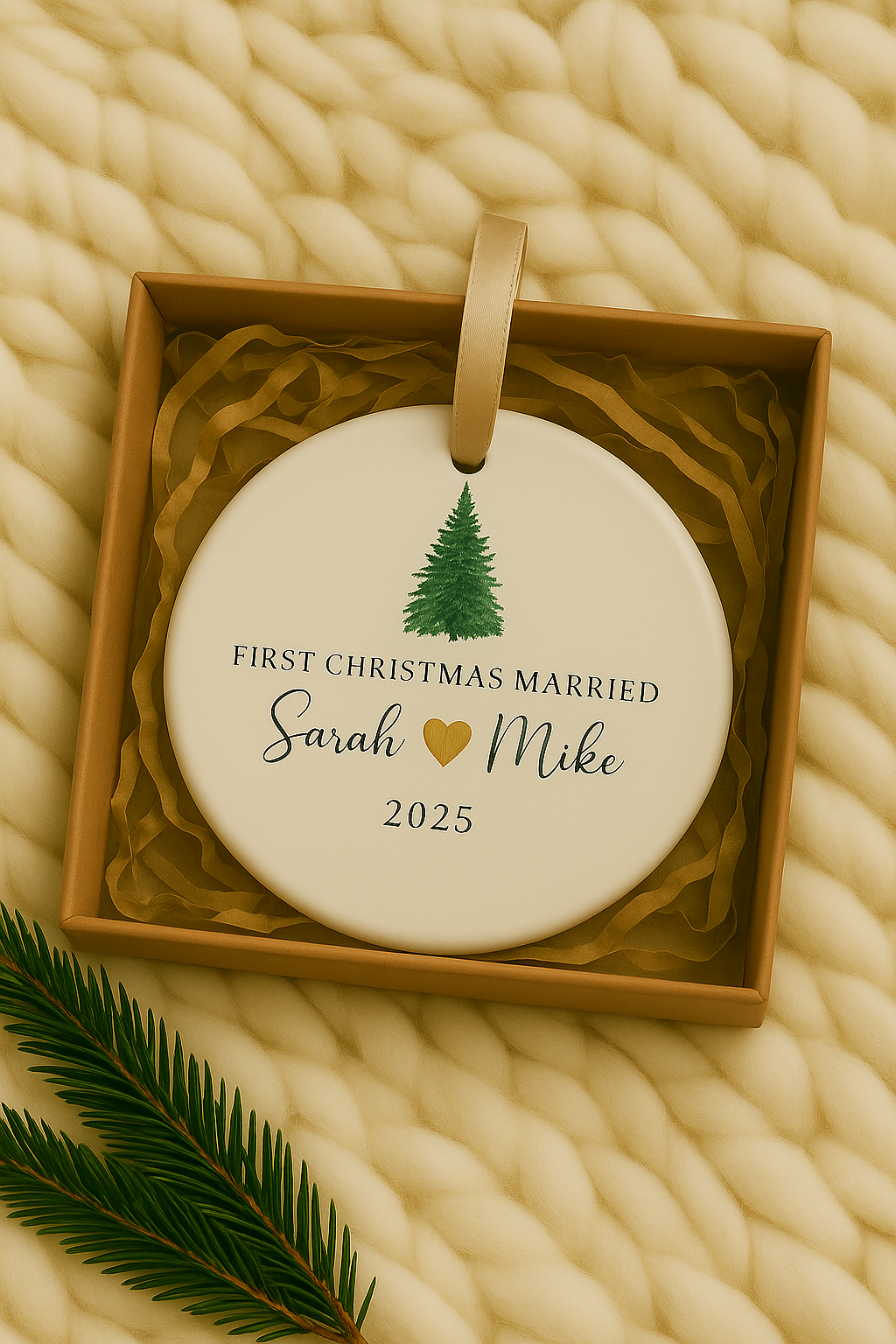 First Christmas Married Customized Tree Ornament - Personalized Name Tree Logo Christmas Ornament - Custom Printed Tree Logo Ornament
