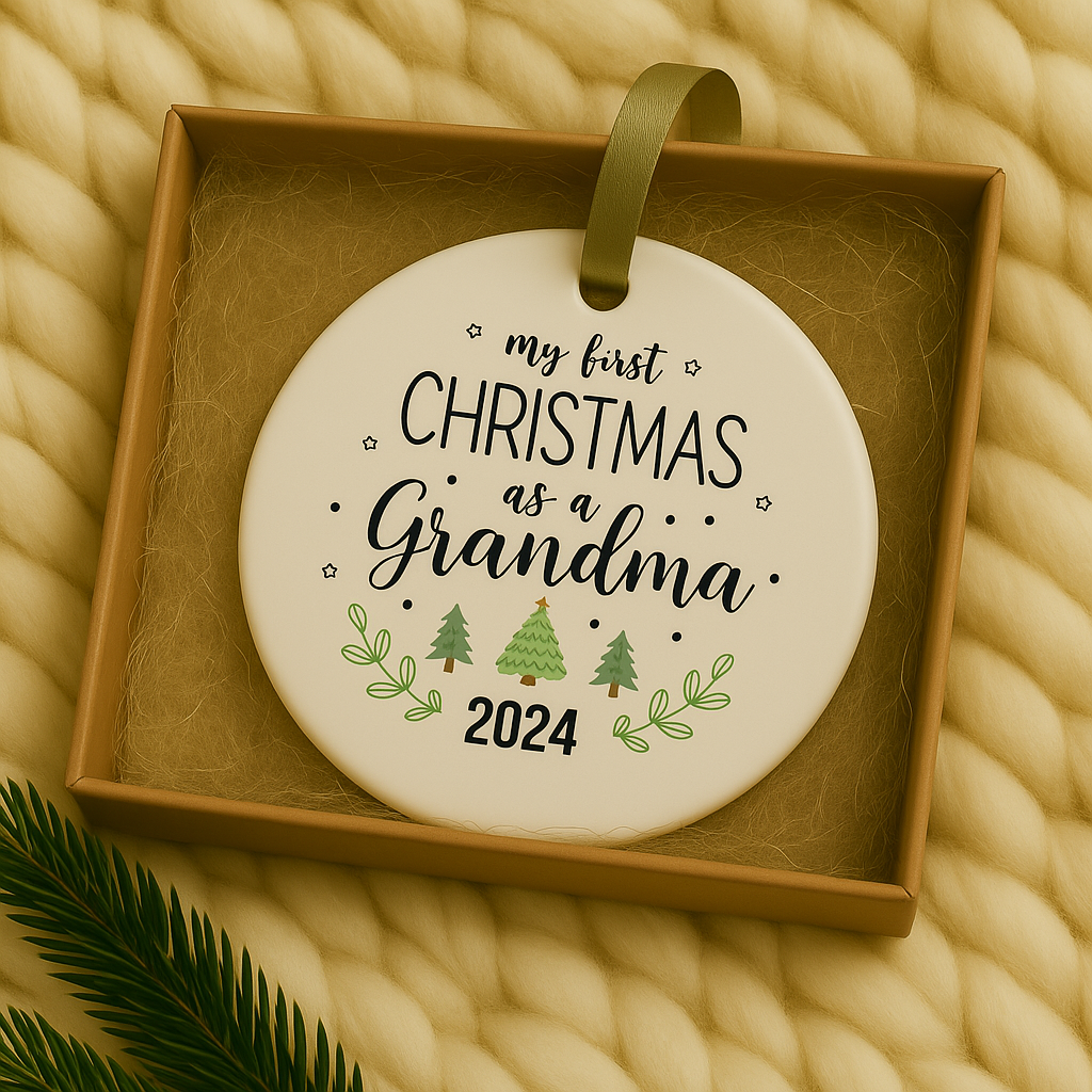 My First Christmas As A Grandma Customized Tree Ornament -Tree Logo Christmas Ornament - Custom Printed Tree Logo Ornament