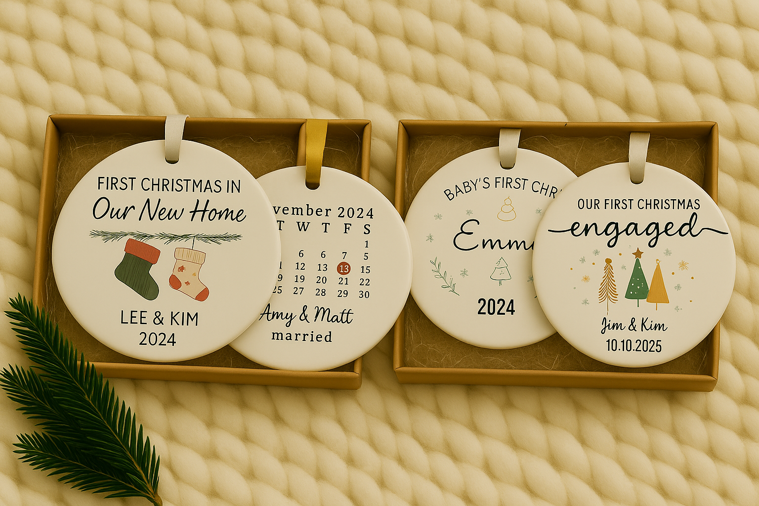Customized Christmas Ornament Bundle Box of 4 Ornaments, Personalized  Christmas T Ornament - Custom Name  Ornament