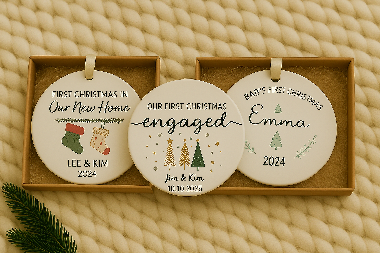 Customized Christmas Ornament Bundle Box of 3 Ornaments, Personalized  Christmas T Ornament - Custom Name  Ornament
